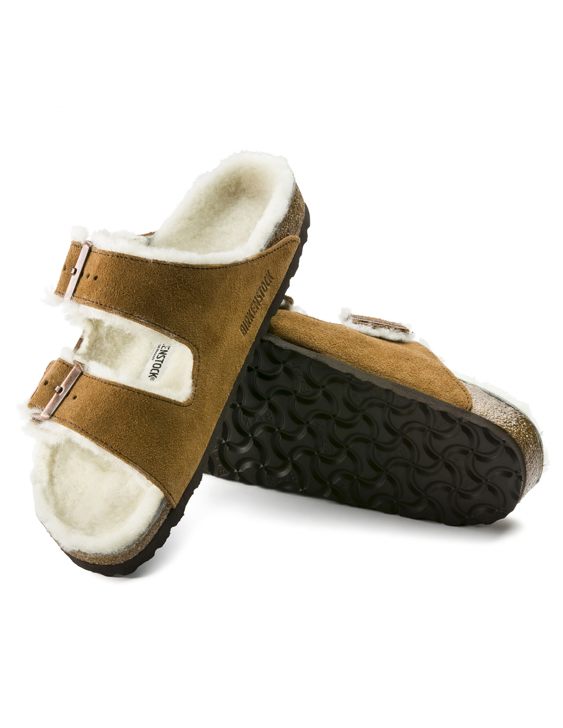 birkenstock mules fourées femme arizona vl shearling daim marron