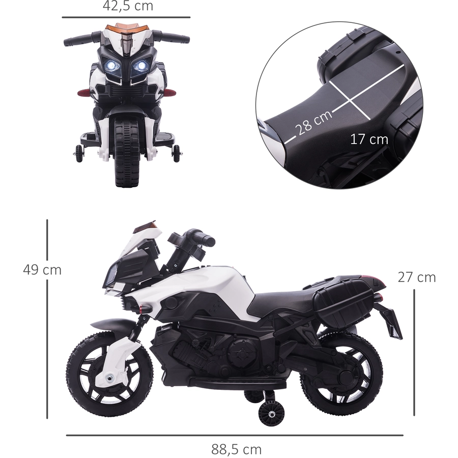 HOMCOM Elektrisches Motorrad für Kinder mit Hupe und Scheinwerfer weiß und schwarz