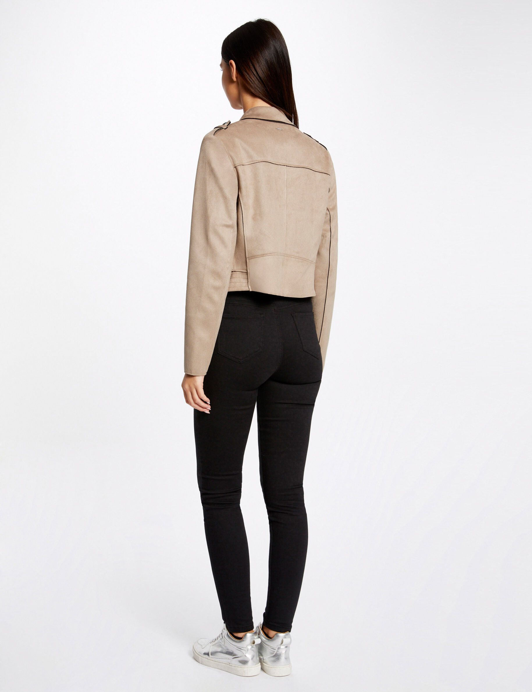 Blouson droit aspect suédine beige clair femme - beige_clair