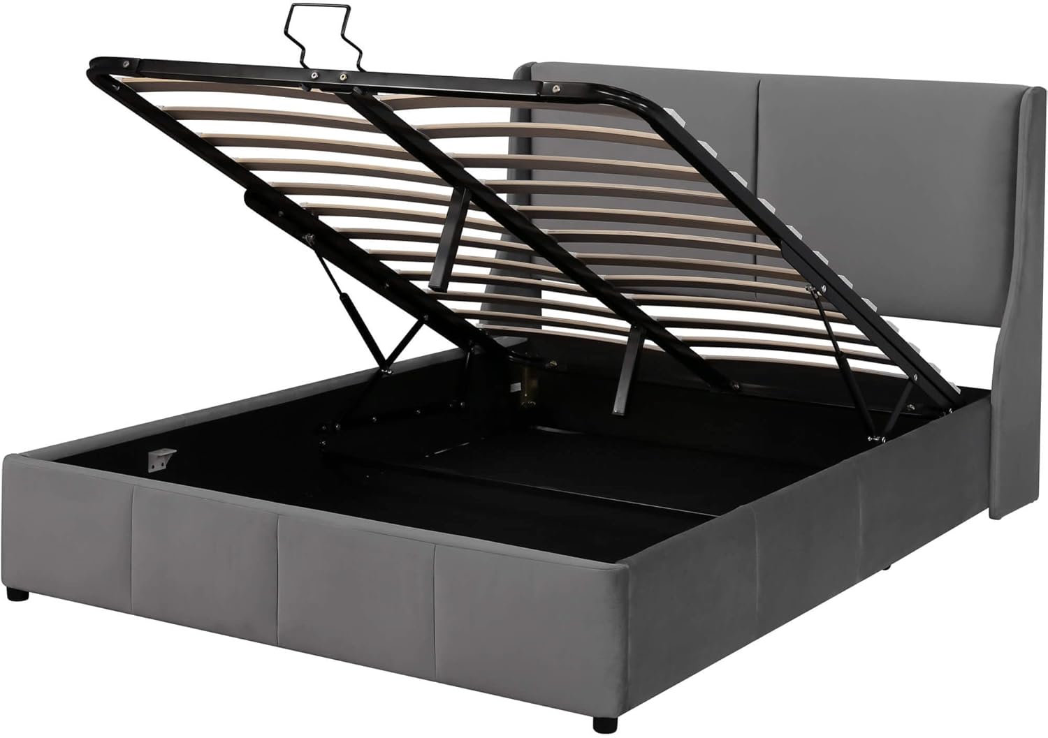 Boxspringbett Polsterbett 140x200cm mit Lattenrost Bettgestell aus Metallrahmen, Doppelbett Stauraumbett mit Großer Stauraum & Höhenverstellbares Kopfteil, Hydraulisches Funktionsbett, Continentalbett