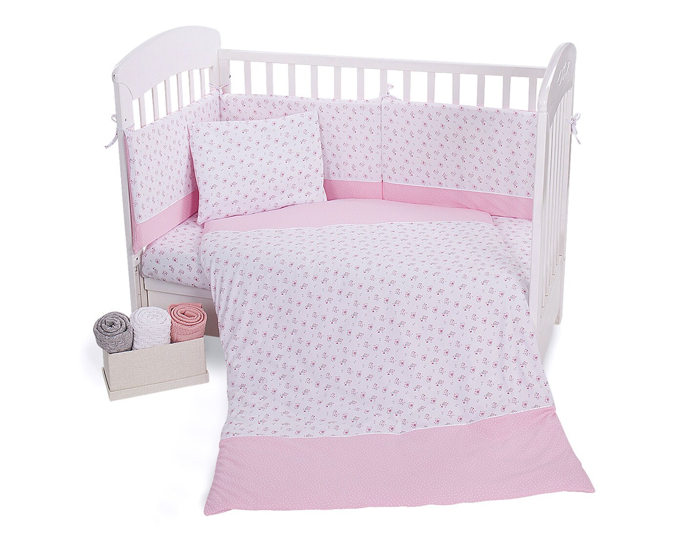 Kikkaboo Babybettwäsche 5-tlg Decke 135x95cm Kissen Nestchen für Bett 120x60cm rosa