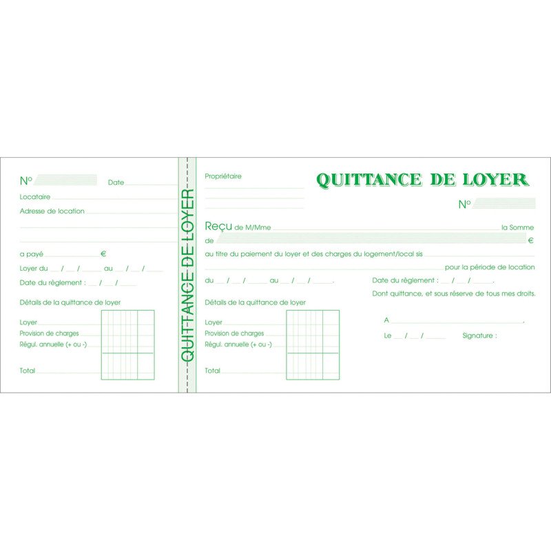 Carnet de Quittances de loyer avec souche Exacompta