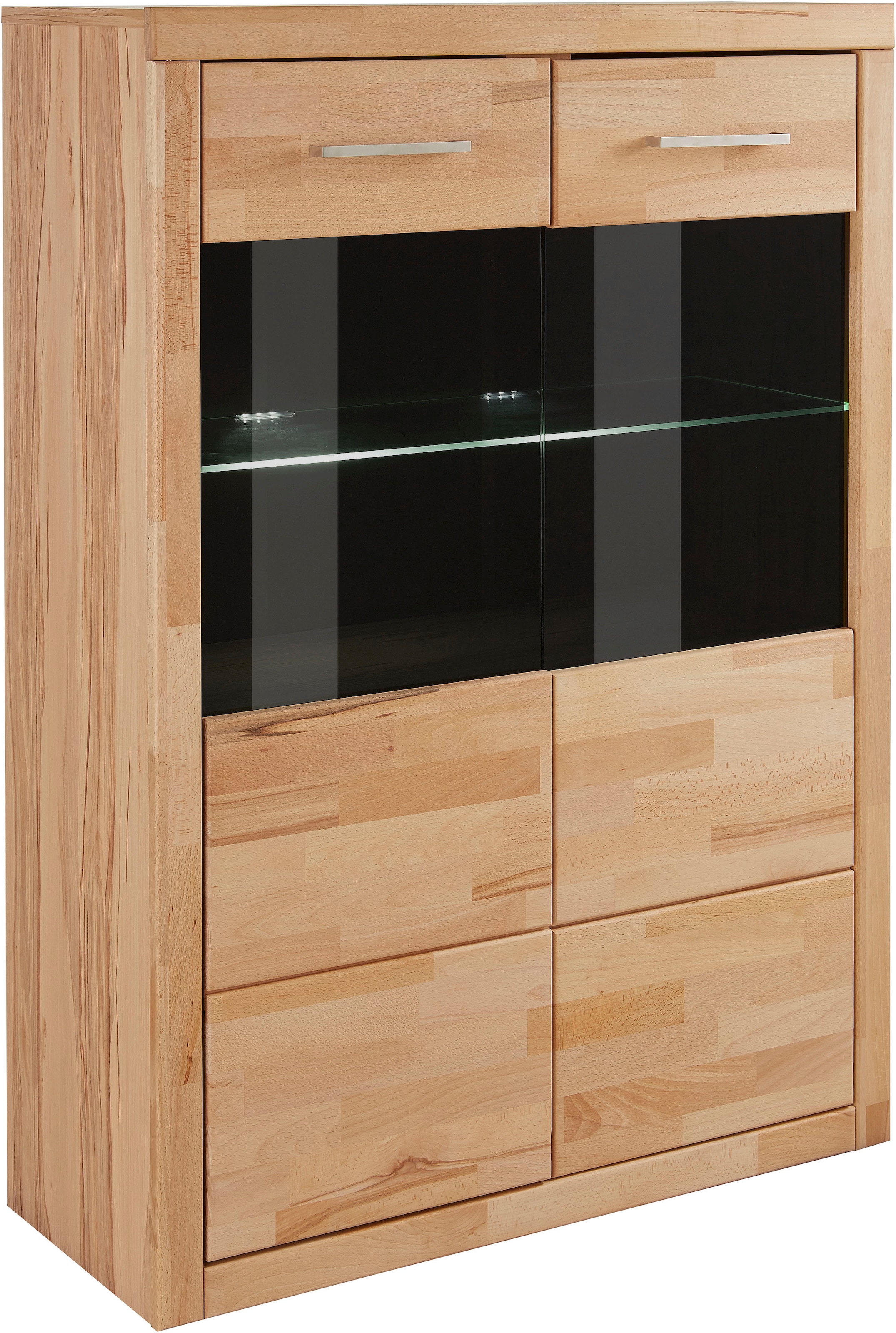 Home affaire Vitrine »Ribe, 125 cm hoch, Fronten Massivholz, 4 breite Fächer« Korpus Holzwerkstoff, 2Türen mit Glaseinsatz, einlegeboden verstellbar