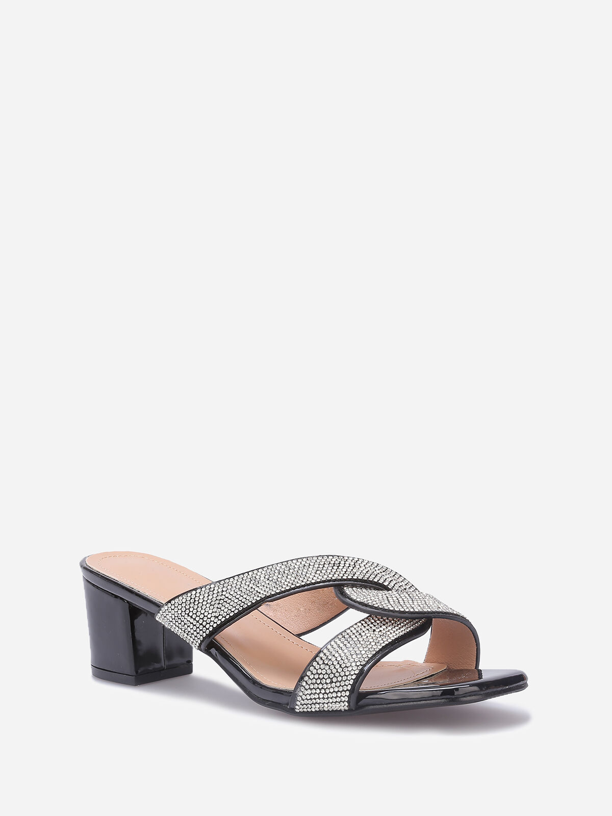 Mules à brides croisées et strass grandes tailles- Noir