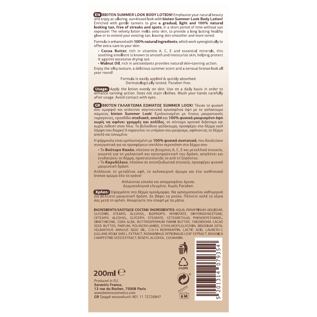 AUTO BRONZEADOR BIOTEN LOÇÃO SUMMER LOOK 200ML