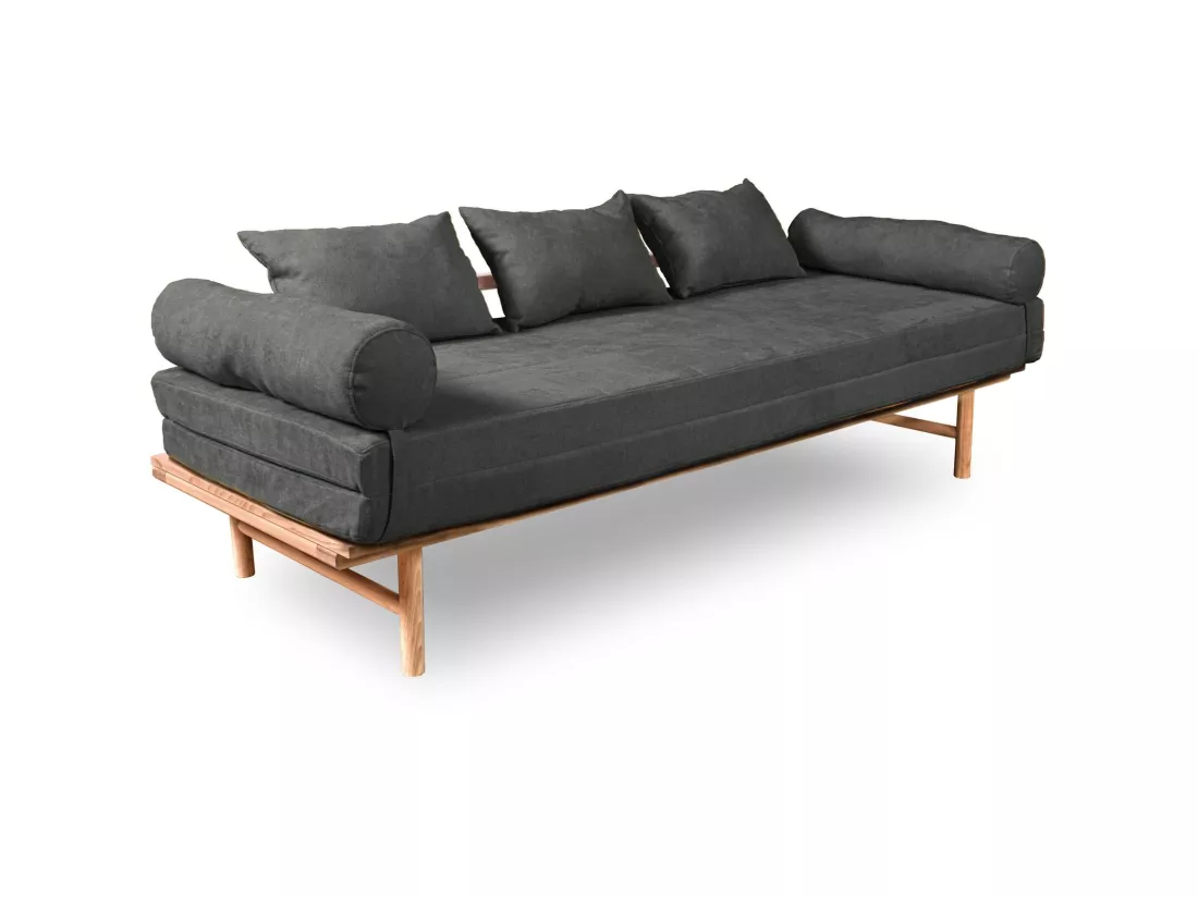 Canapé Lit Convertible Design en Tissu Beige et Bois Gris cendré
