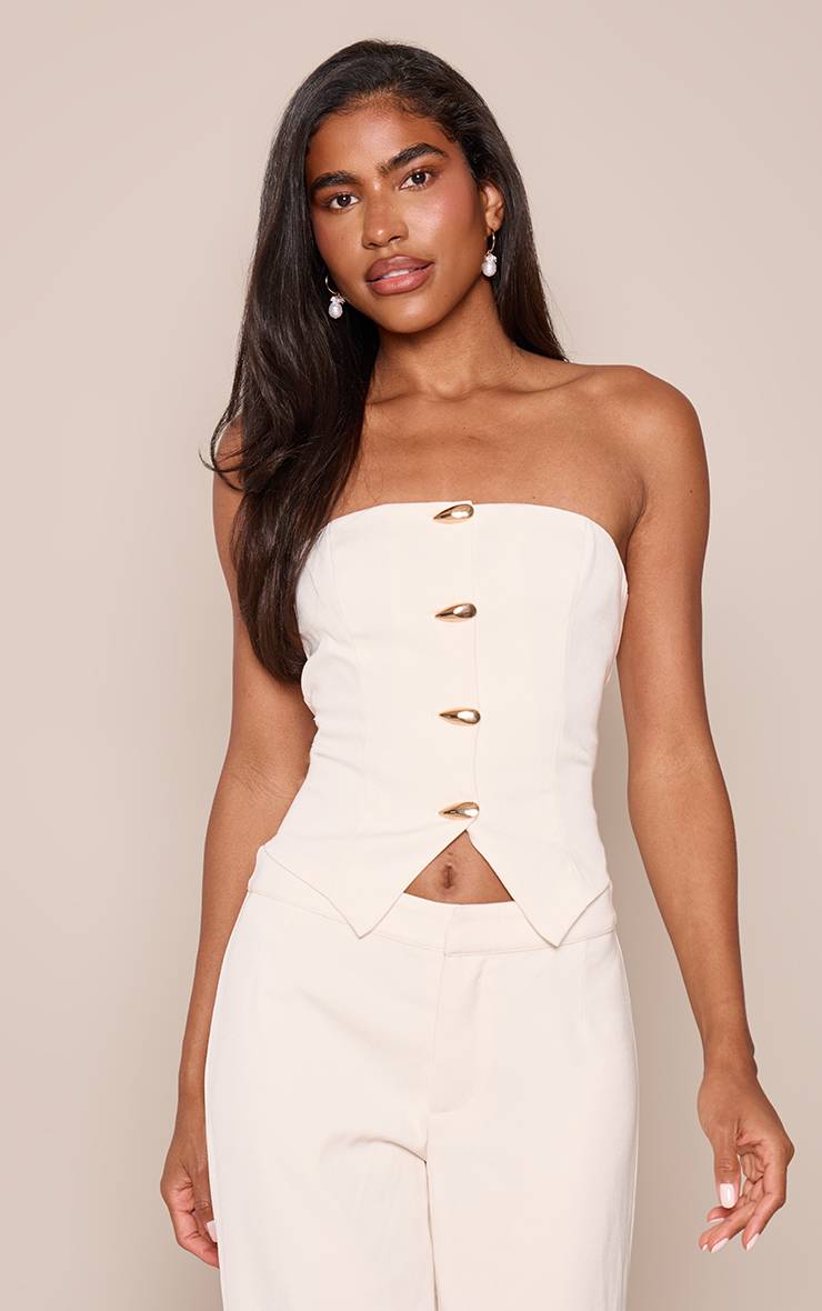 Crème Ensemble Coordonné Gilet Ajusté À Bandeau Avec Détail De Finition