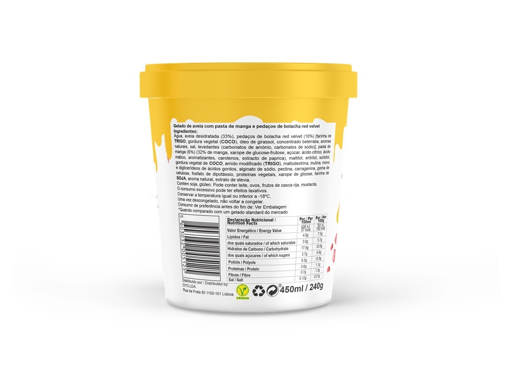 GELADO VEGAN SWEE MANGA COM PEDAÇOS BOLACHA 450ML