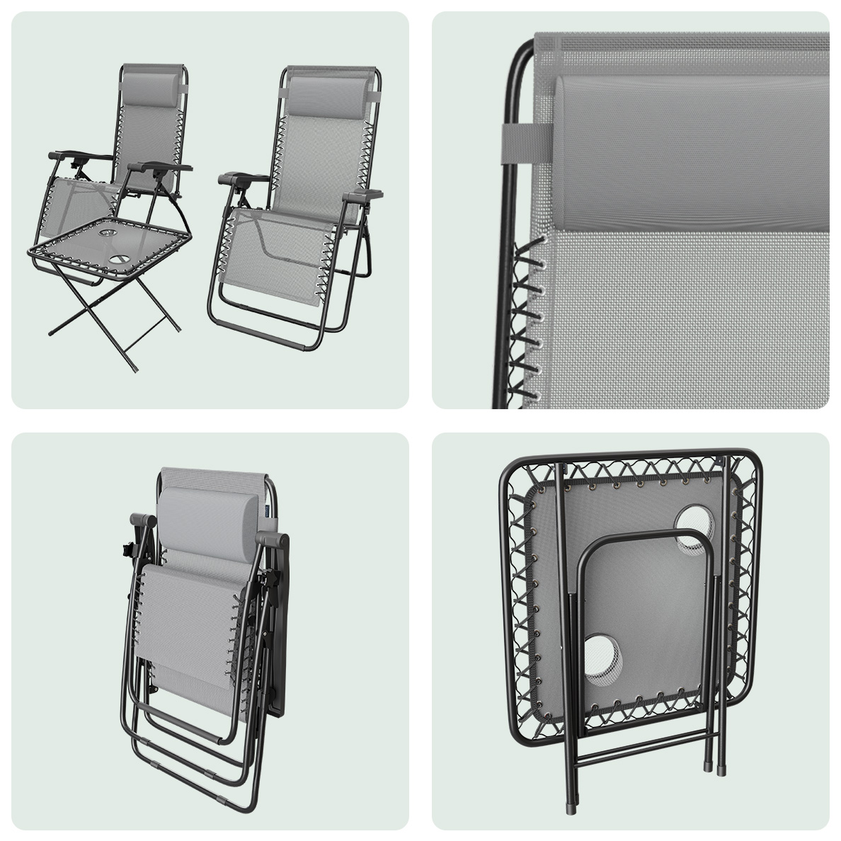 LifeGoods set van 2 relaxstoelen met tafel - Grey