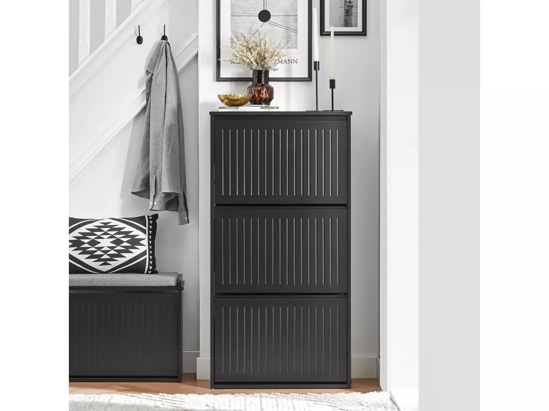 SoBuy Meuble à Chaussures Meuble d'entrée Meuble de Rangement à Chaussures avec 3 Abattants pour Petite Entrée Couloir, Noir, LPH 61x26x120 cm, FSR165-H-SCH