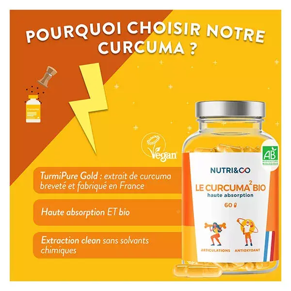 Nutri&Co Cúrcuma Orgânica de Alta Absorção para Articulações - 60 Cápsulas Veganas