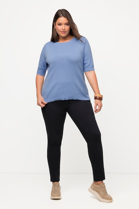 Pullover, Feinripp, Rundhals, Halbarm, Biobaumwolle