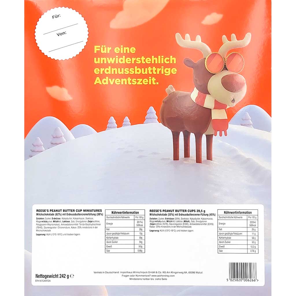 Reeses Adventskalender Peanut Butter Miniatures 242g MHD:19.4.25