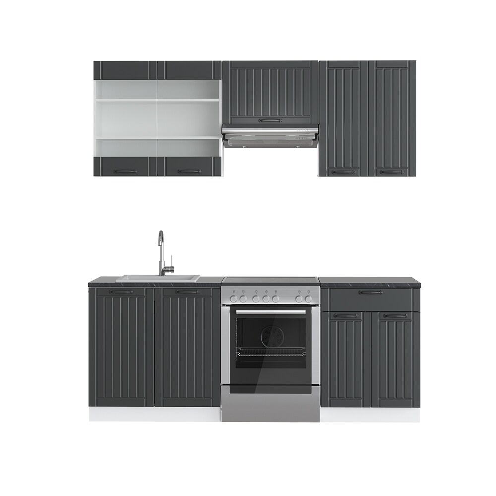 Vicco Küche Fame-Line 200 cm Küchenzeile Landhaus Küchenblock Einbau Anthrazit
