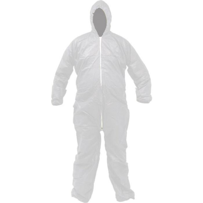 50st Overalls Coveralls XXL non woven 35grams wegwerp capuchon BESCHIKBAAR PP rits Wit XXL (340061)