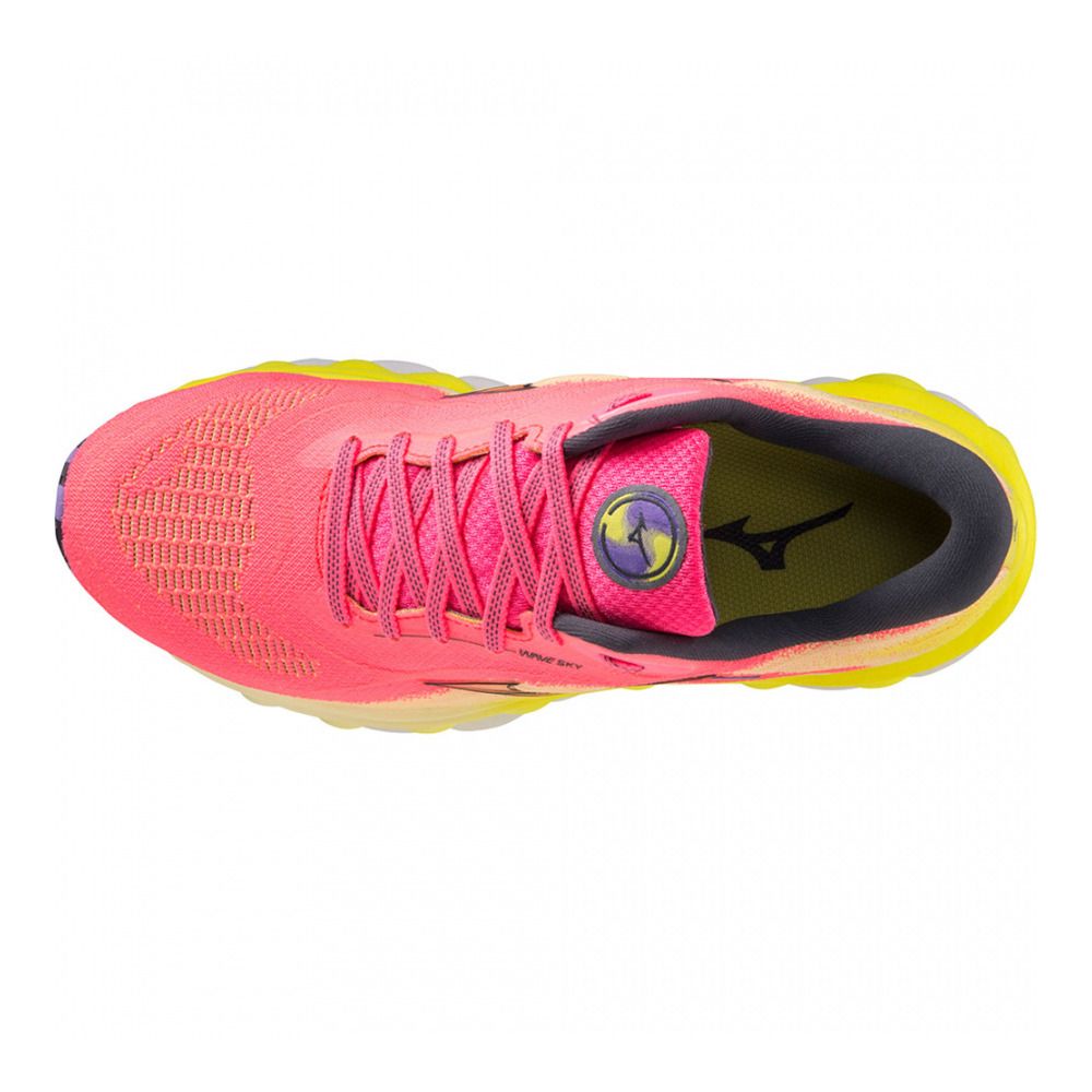 Mizuno WAVE SKY 7 - Chaussures running Femme high-vis pink/ombreblue/boltneon
