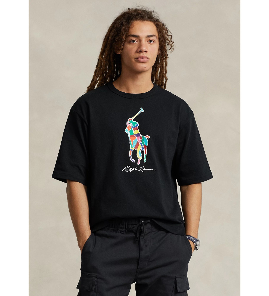 Camiseta Ralph Lauren Big Pony Relaxed Fit em algodão, preta