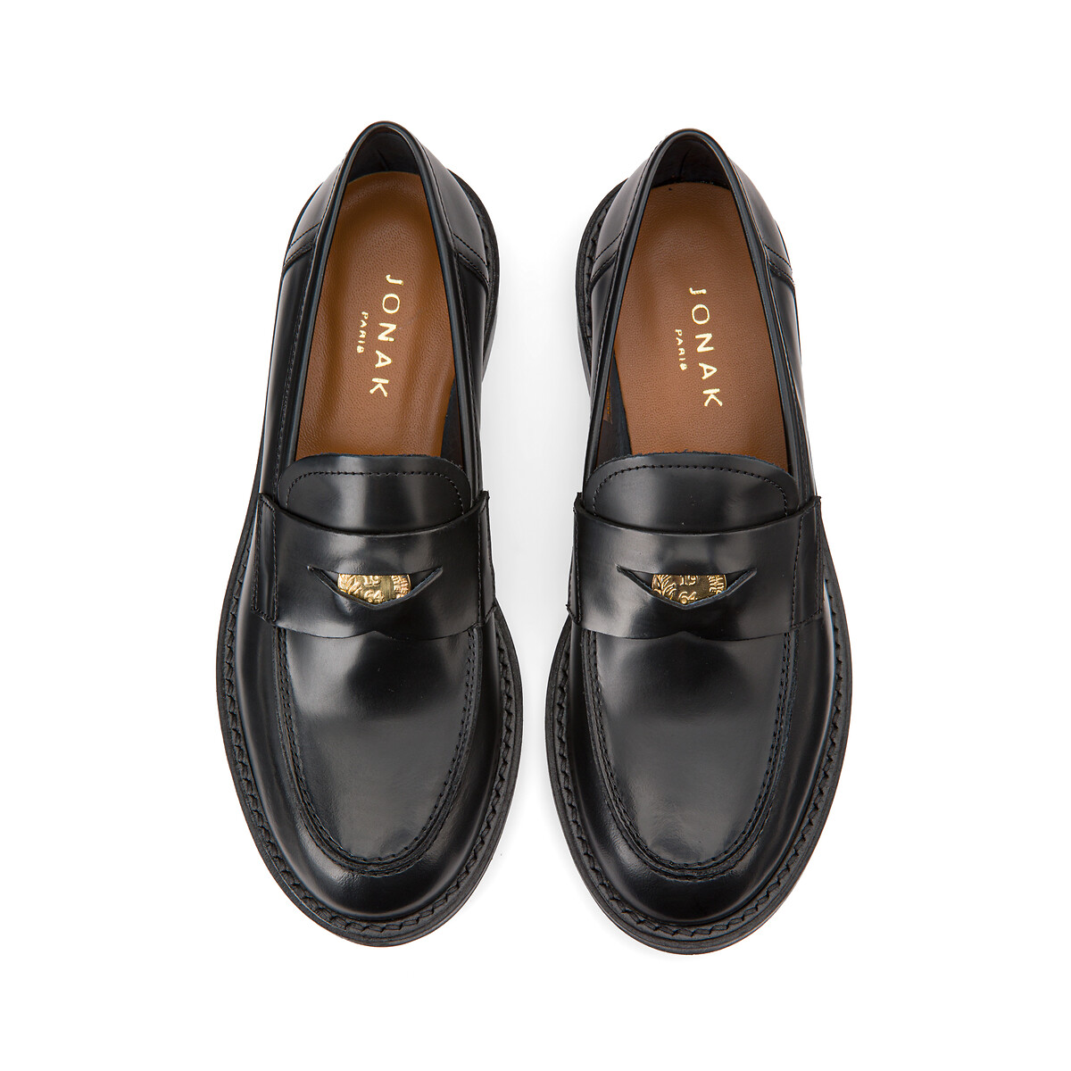 JONAK<br>Mocassins de couro Dash, moeda de prata