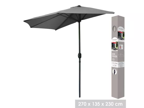 Demi-parasol mural gris anthracite – 270x135x230cm – Aluminium – Toile polyester 180g/m² – Manivelle