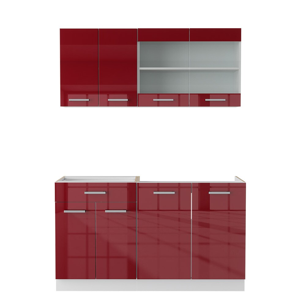 VICCO KÜCHENZEILE R-LINE ECKKÜCHE WINKEL KÜCHE EINBAU ROT BORDEAUX HOCHGLANZ