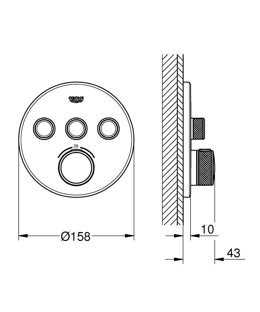 Grohe Grohtherm SmartControl thermostaat met 3-weg omstelling rond phantom black - zwart mat