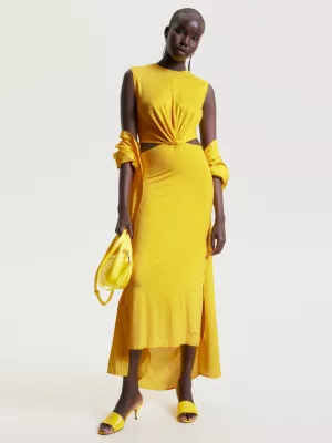 Vestido midi com recorte na cintura