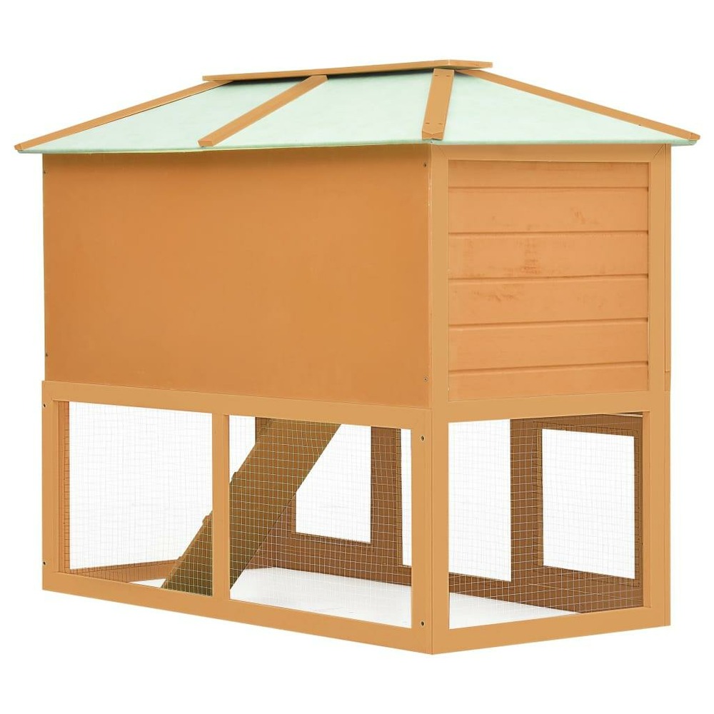 Cage clapier double pour animaux bois 130 x 68 x 105 cm marron