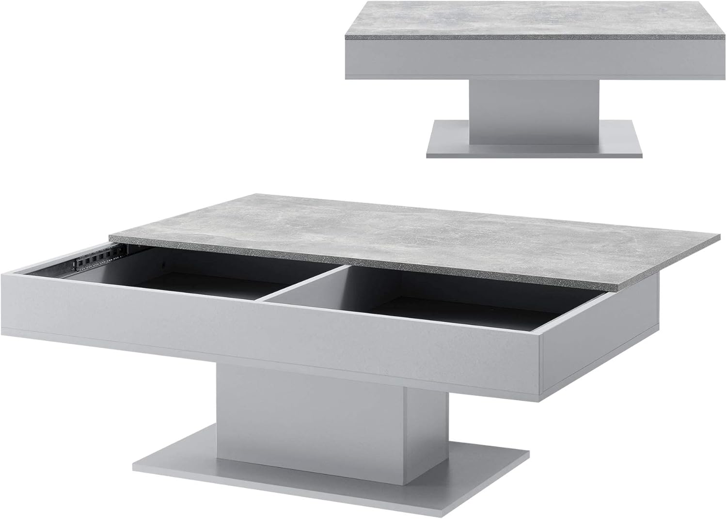 [en.casa] Couchtisch Lünen Wohnzimmertisch mit Stauraum Truhentisch Sofatisch mit ausziehbarer Tischplatte rechteckig 2 Staufächer 40 x 110 x 60 cm Betonoptik/Grau