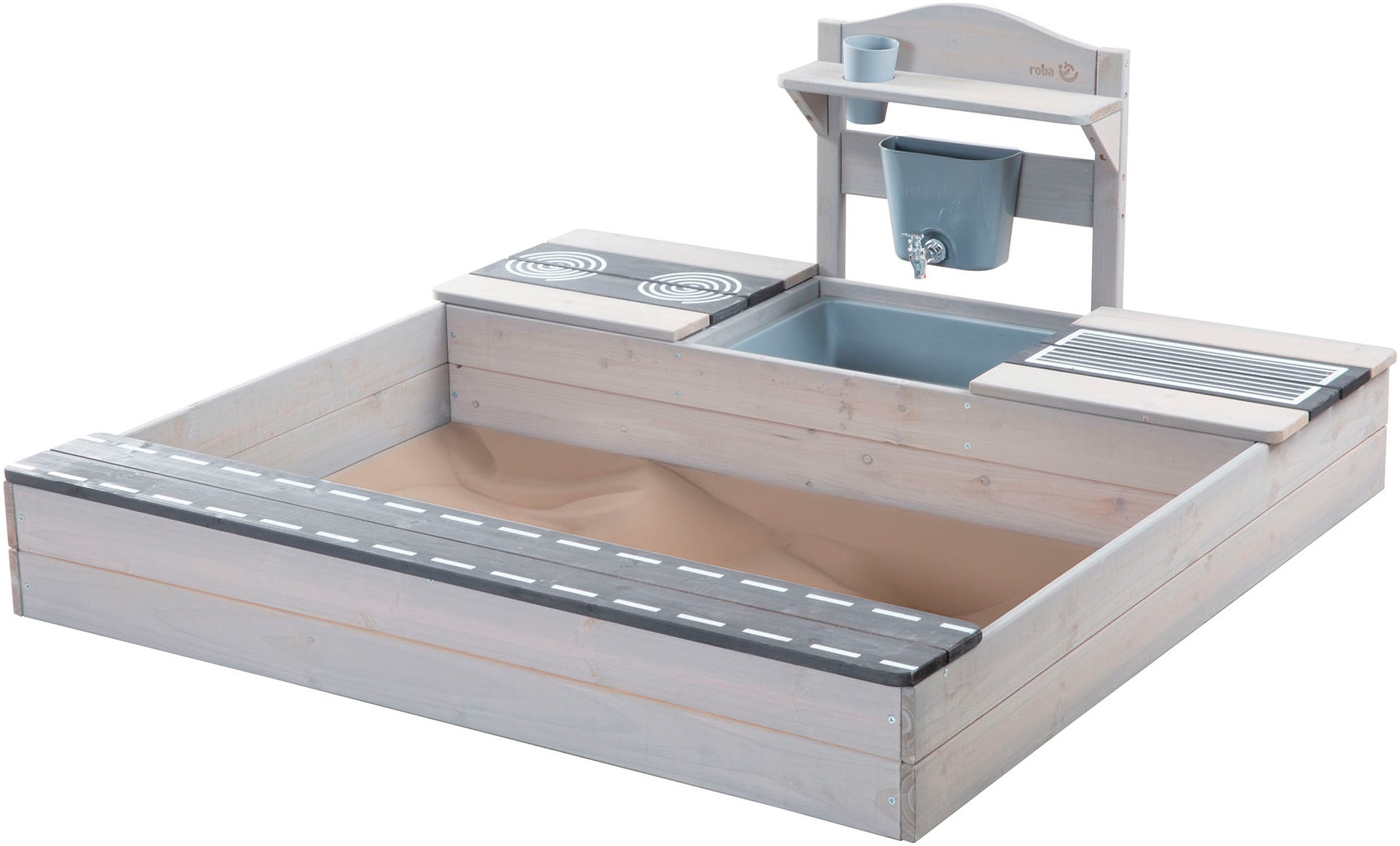 roba® Sandkasten »117 x 118 x 54 cm, mit Matschküche, grau«