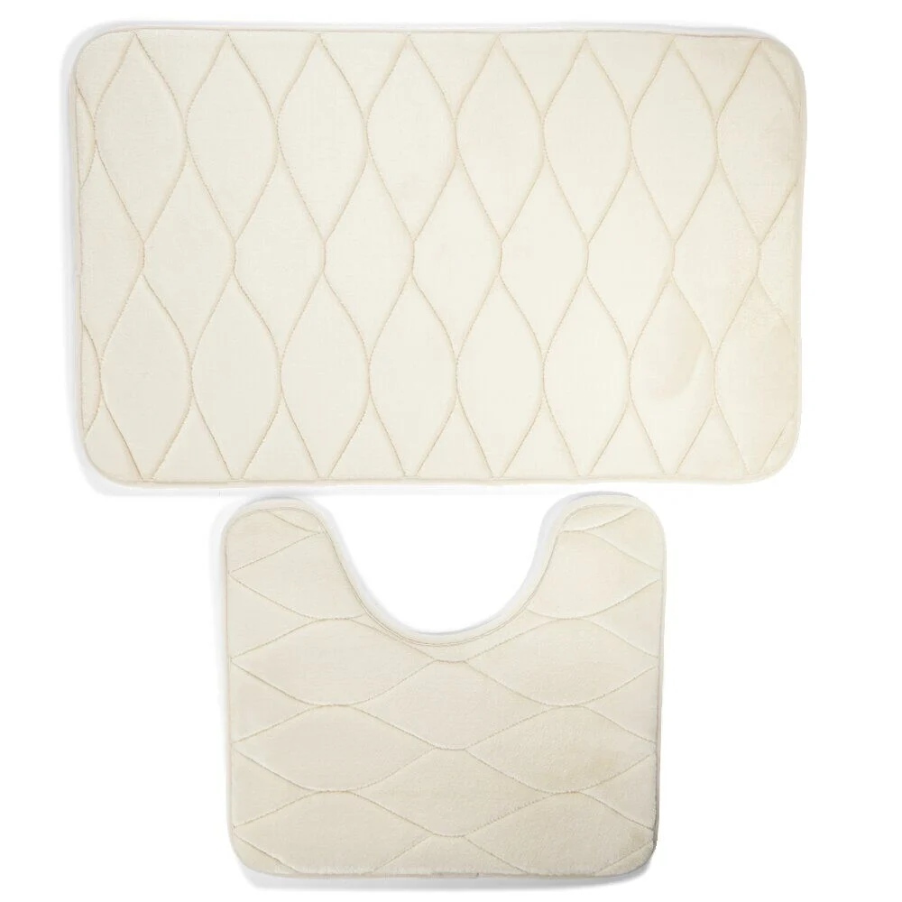 Ensemble tapis de douche mémoire de forme 45x75cm et WC 40x50cm beige