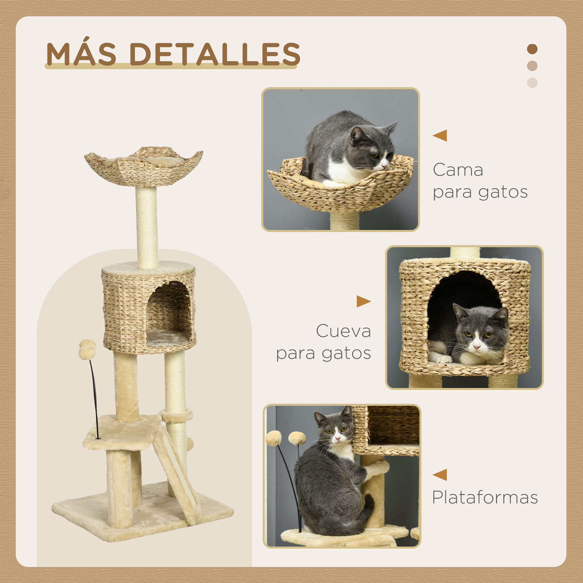 Árvore arranhadora para gatos PawHut de 116 cm, torre para gatos de interior com postes para arranhar, cama, caverna com catnip, rampa e bolas, 45 x 40 x 116 cm, bege