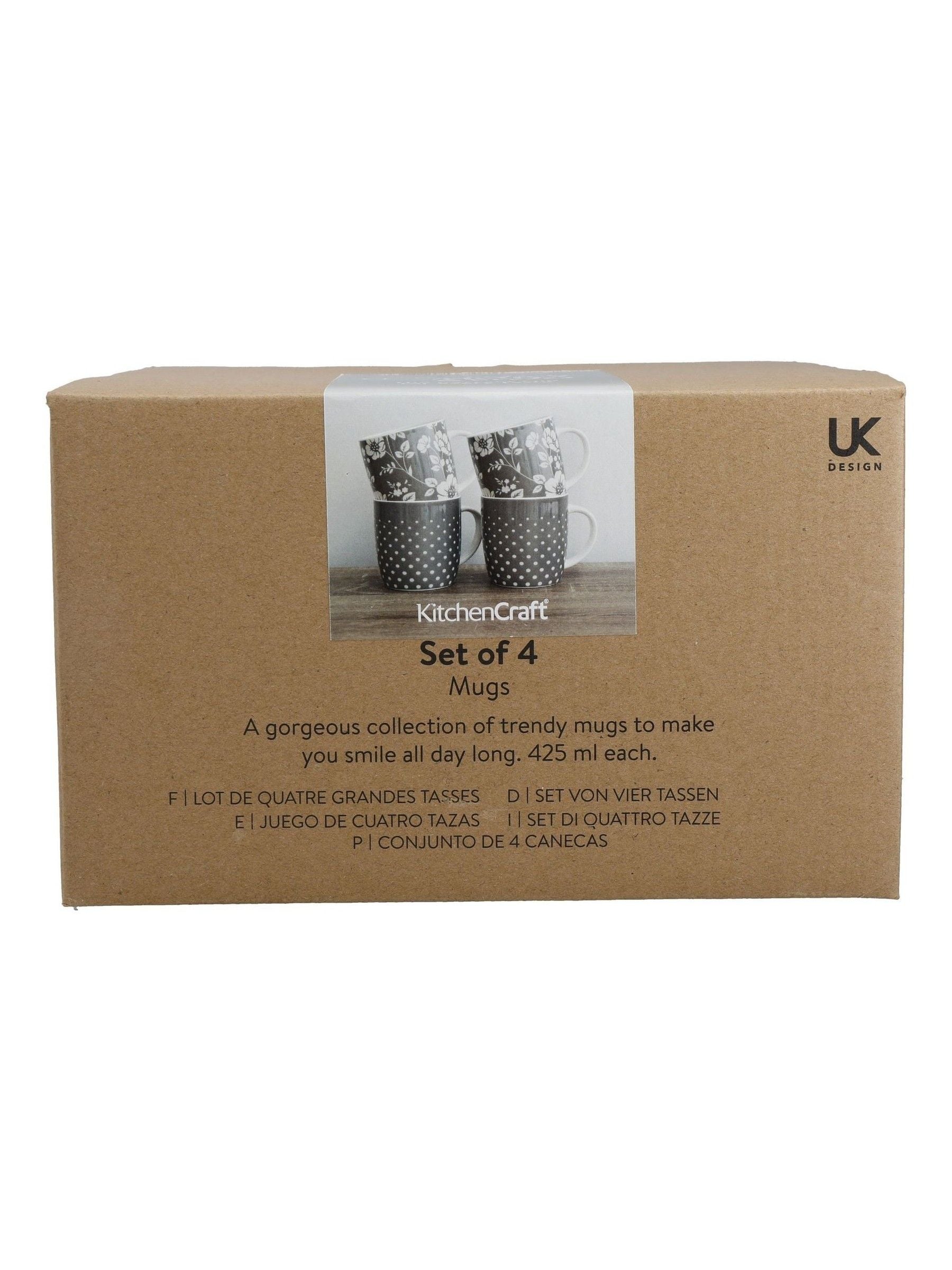 Kitchencraft Set of 4 Floral Polka Dot Ceramic Mugs