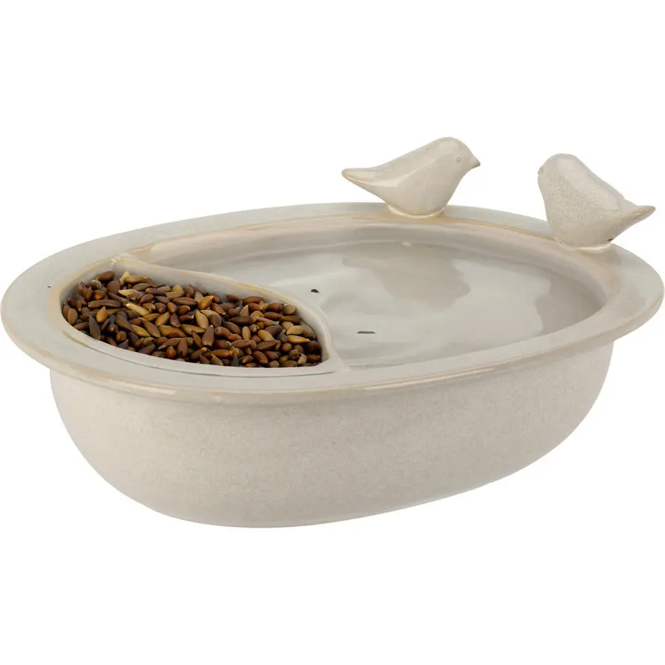 Pro Garden Vogelbad/voederschaal - wit - keramiek -D20 x H8 cm