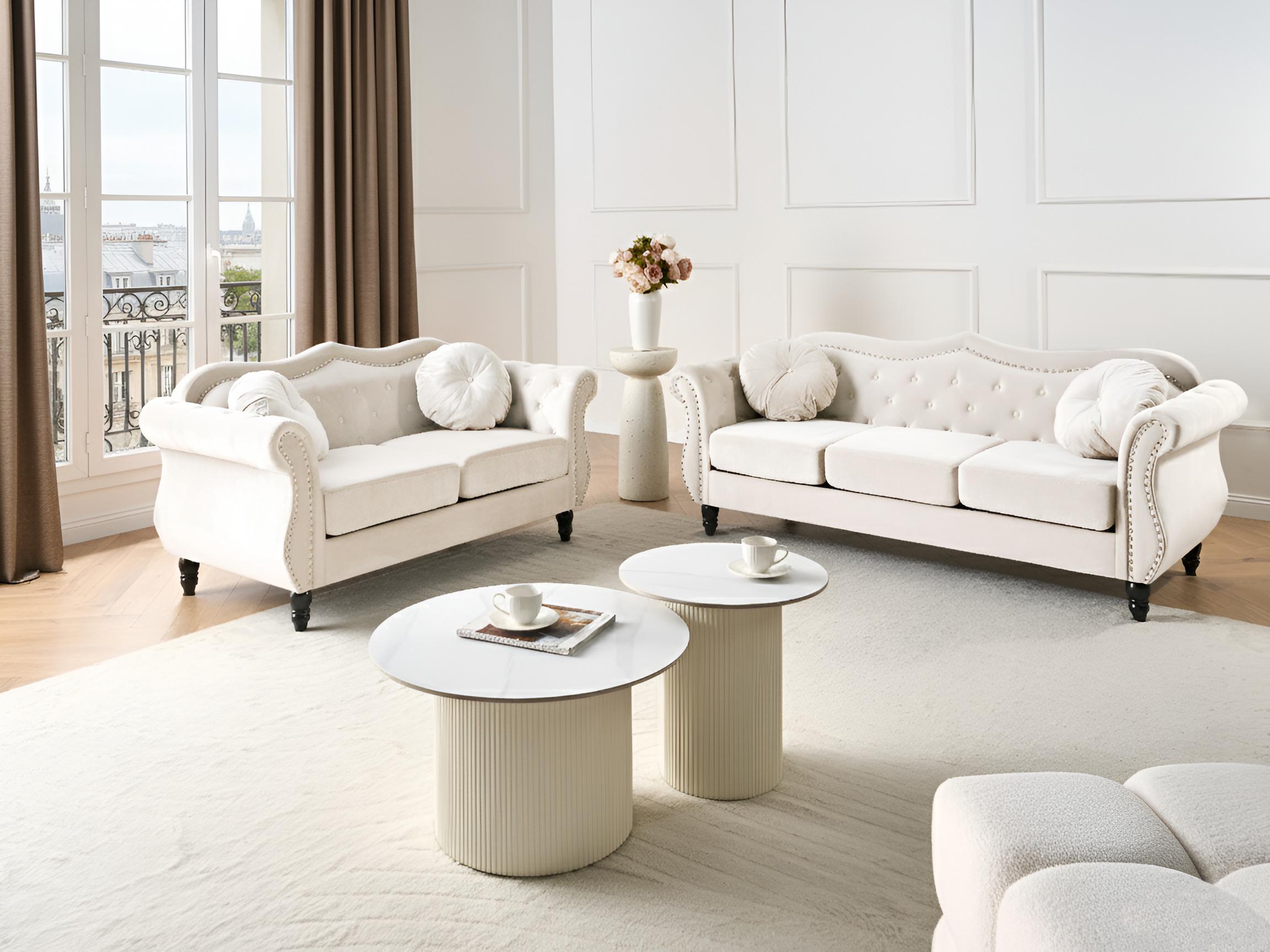 Bank 2-zits SKIEN Fluweel Lichtbeige