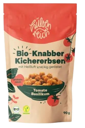 Hülsenreich BIO Knabber Kichererbsen Tomate-Basilikum
