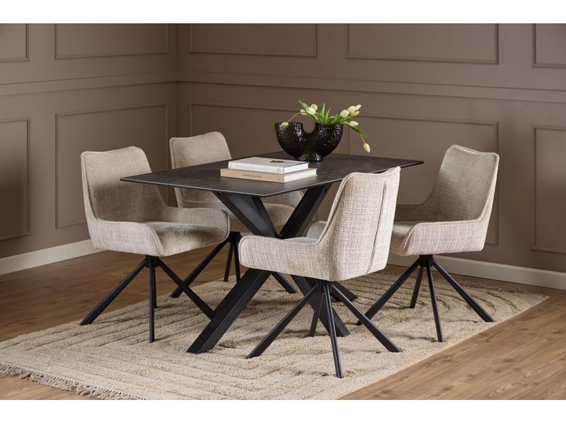 AC Design Stuhl Eddie 2 Stück, Beige Esszimmerstuhl mit Chenille-Bezug