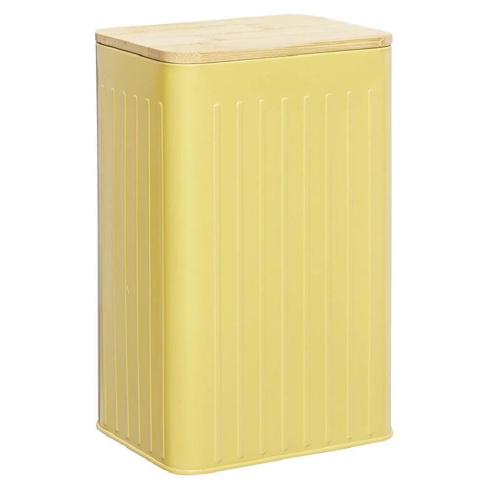 Boîte rectangulaire métal embossée couvercle bambou 12,8x10xH20,5cm
