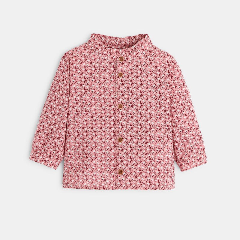 Chemise fleurie coton gaufré rose bébé fille Rose