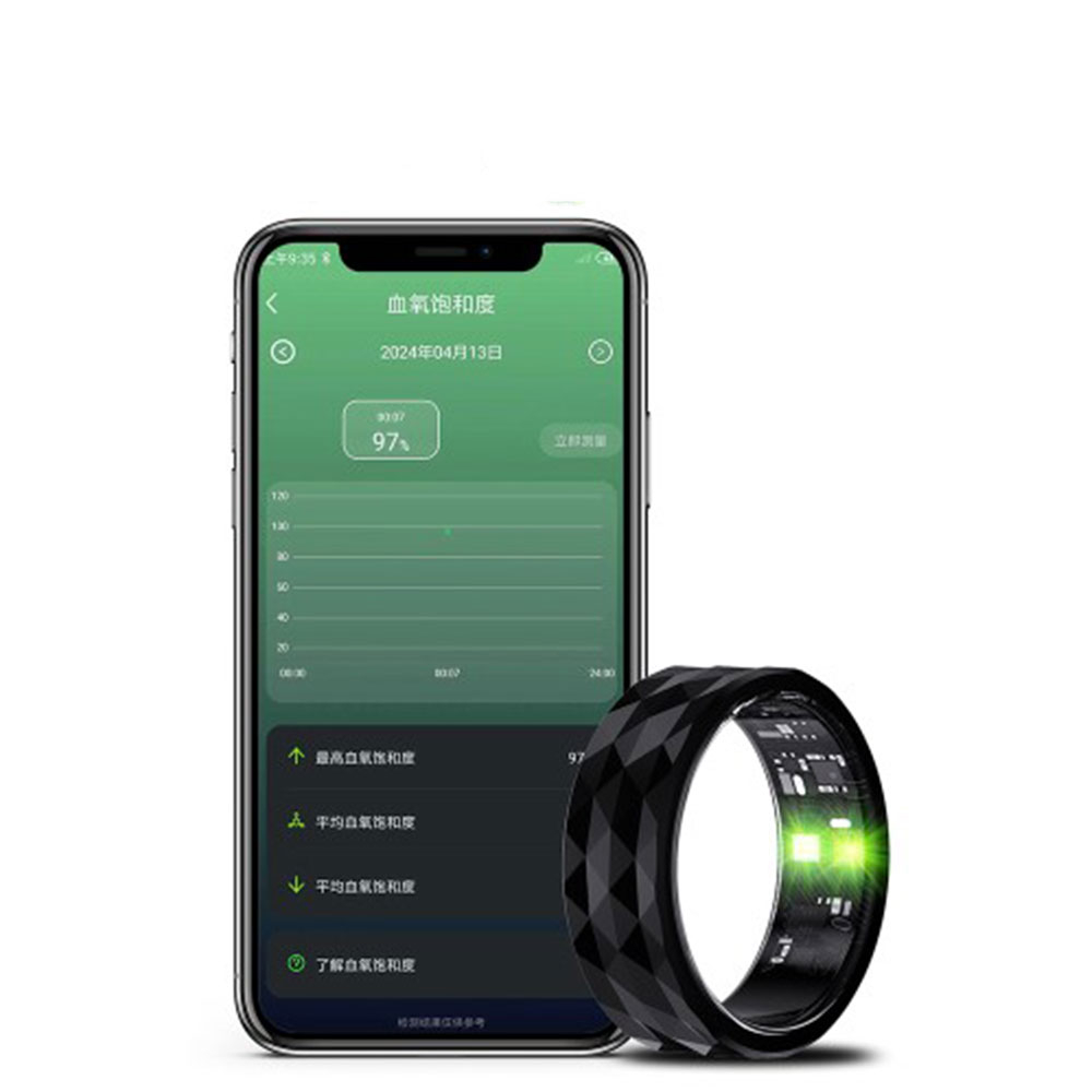 Smart Ring mit Muster-Design für Blutsauerstoffmessung / Schlafqualitätsüberwachung (19.8mm Durchmesser) (IP68) - Schwarz