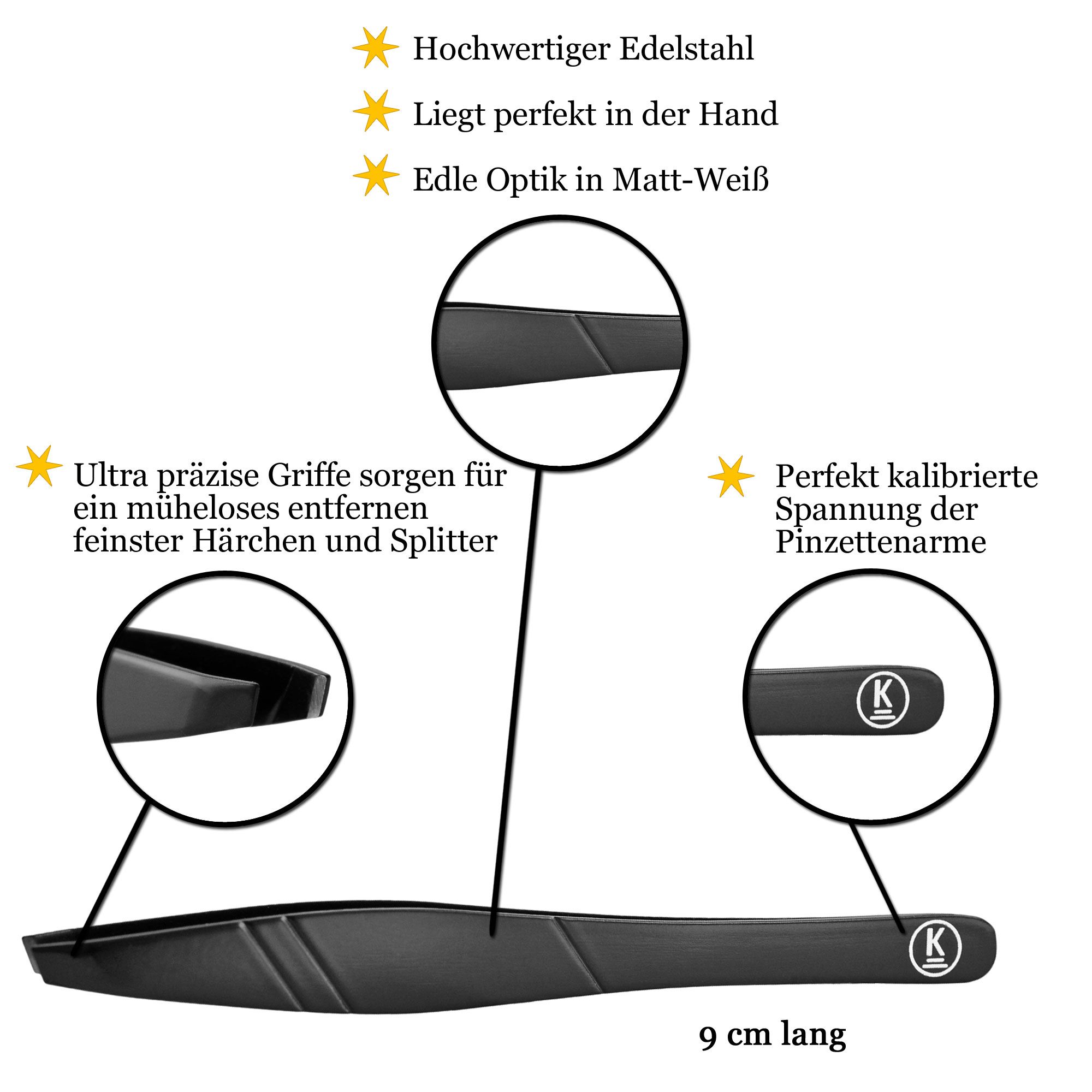 K-Pro Pinzette zum Augenbrauen zupfen Schräg Profi Edelstahl  (Schwarz)