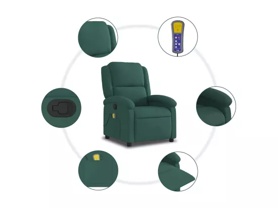 Fauteuil massant inclinable vert foncé velours