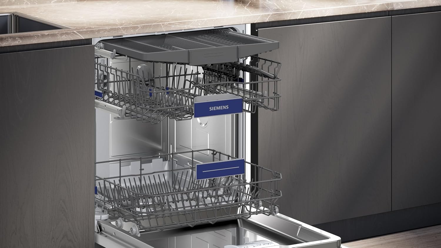 Siemens SN43ES06VE, iQ300 Smarter Geschirrspüler, Unterbau-Spülmaschine, 60 cm, Besteckschublade, automatische Türöffnung, 3-fach rackMatic, Besonders leise, intensiveZone, varioSpeed, aquaStop