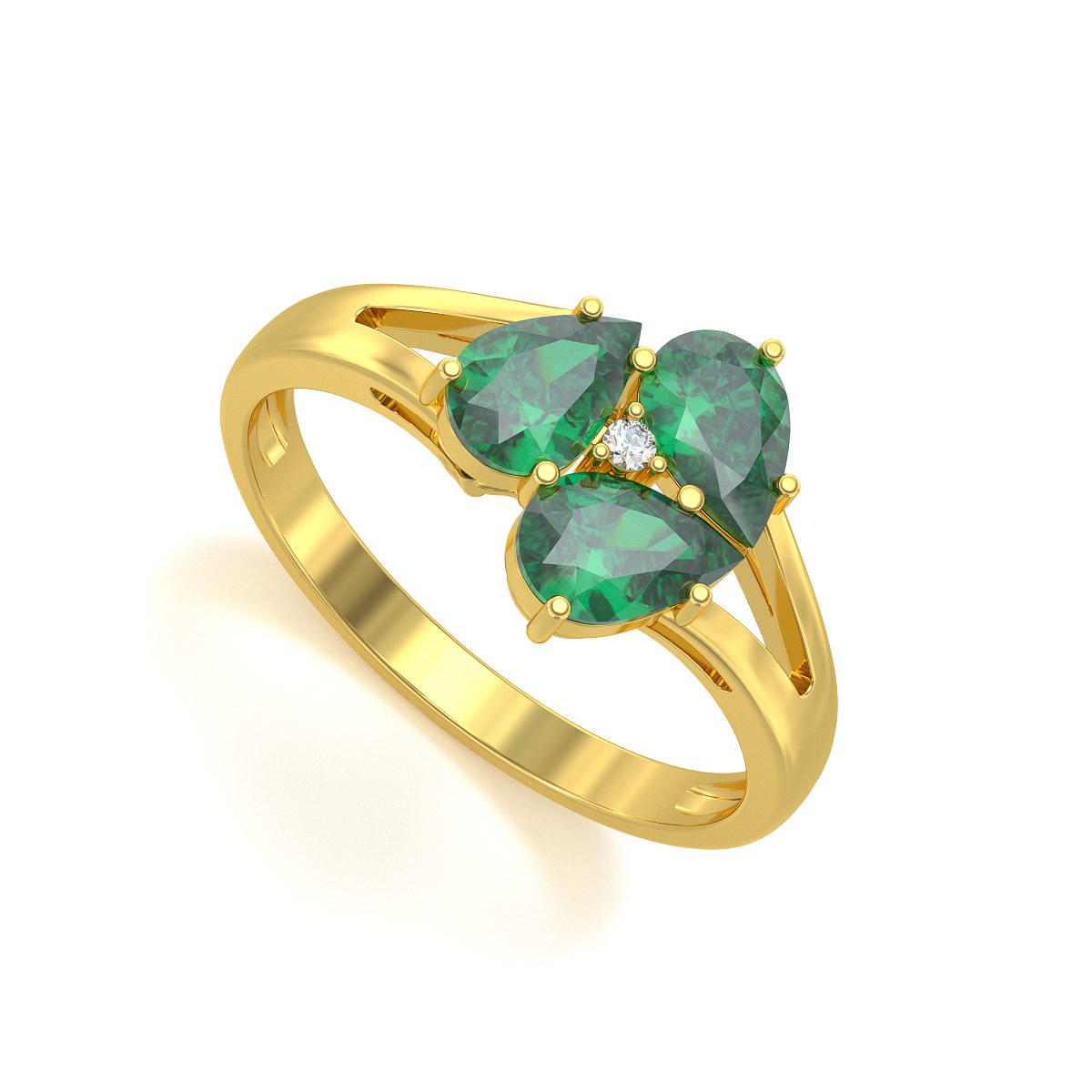 Bague ADEN Or 585 Jaune Emeraude et diamants 2.5grs