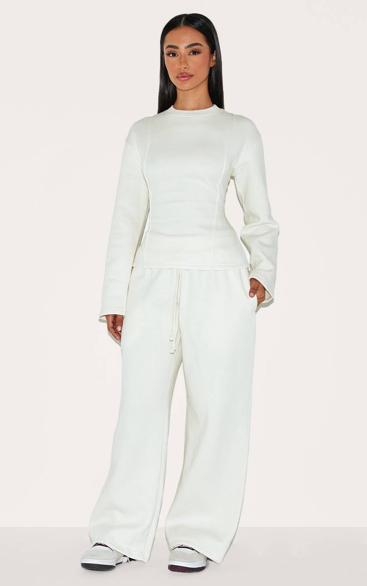 Crème Jogging Petite Taille Haute Élastique À Cordon Jambes Larges