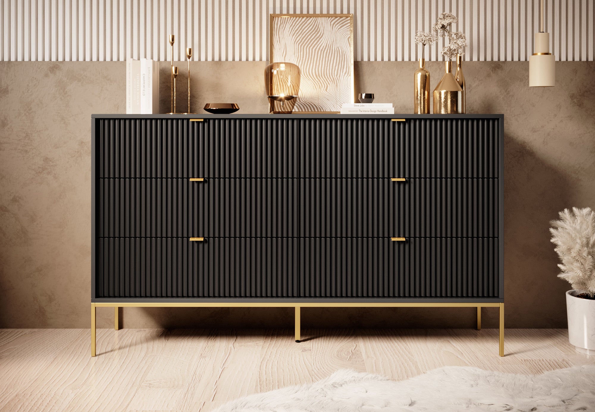 Ladekast Navil 2 - Zwart - 154x39x91 cm
