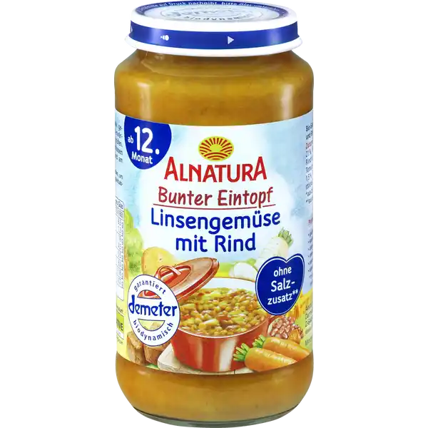 Bio Bunter Eintopf Linsengemüse mit Rind