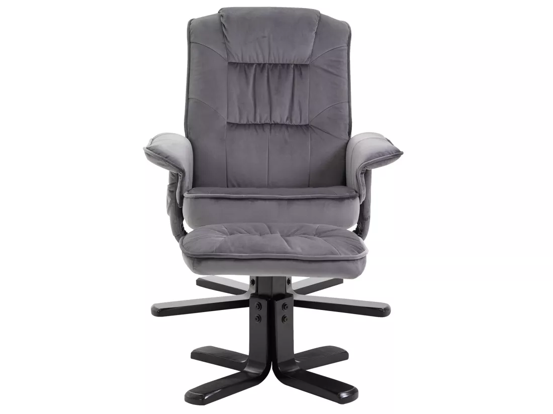 Fauteuil de relaxation CHARLES avec repose-pieds pouf siège pivotant dossier inclinable assise rembourrée relax, en velours gris