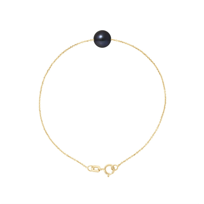 Bracelet Femme Perle de culture d'eau douce Noire AA et Or jaune 750/1000