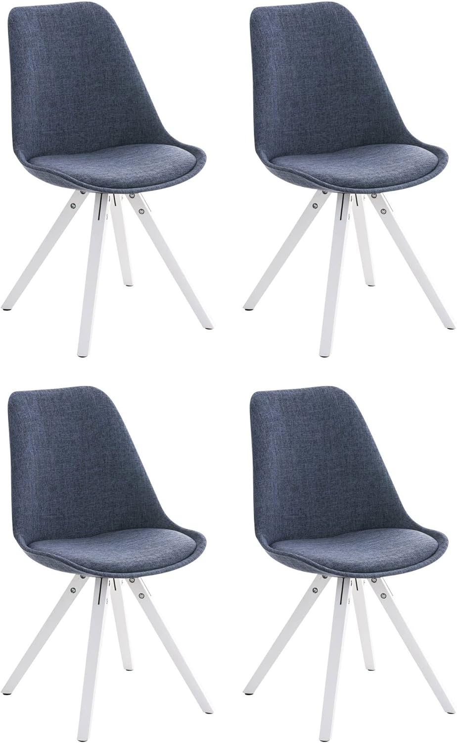 CLP 4er Set Stühle Pegleg Stoff Square I Eckige Holzbeine Aus Buchenholz I Gepolsterter Schalensitz, Farbe:blau, Gestell Farbe:weiß