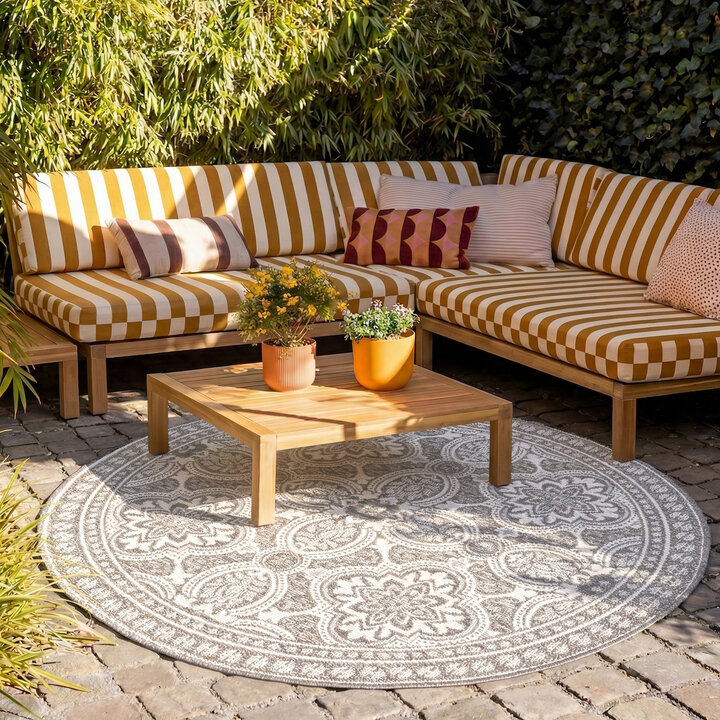 Rond buitenkleed - Summer Oriental lichtgrijs